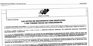 CNE ratifica que actas de nacimiento no caducan CNE-actas de nacimiento