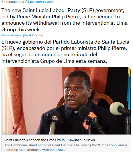 Santa Lucía abandona el Grupo de Lima