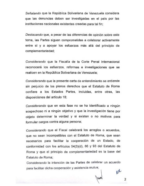 Venezuela y Fiscalía de la CPI firman memorándum de entendimiento 