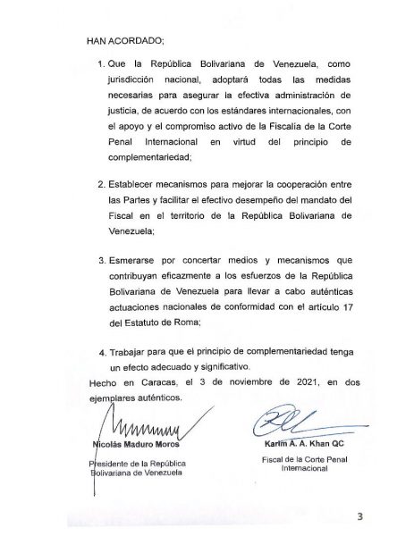 Venezuela y Fiscalía de la CPI firman memorándum de entendimiento 