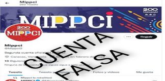 falsa cuenta de Twitter del Mippci