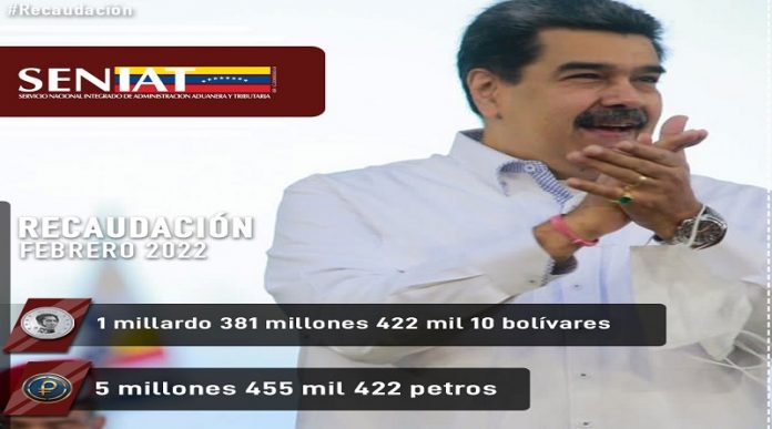Seniat recaudó más de un millardo 380 millones de bolívares en febrero