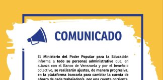 MPPE anunció cambios en plataforma del BDV para el pago de nómina Comunicado MPPE-BDV-pago nómina