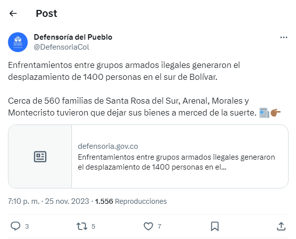 Colombia-desplazados-choques armador-Departamento de Bolívar
