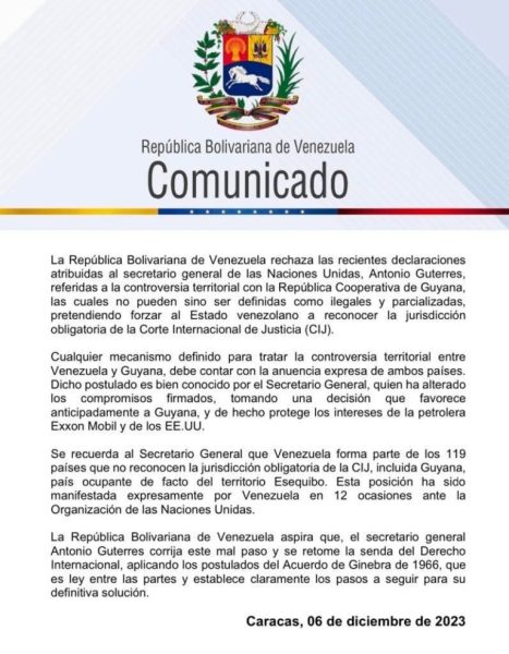 Gobierno de Venezuela comunicado