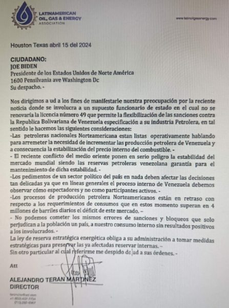 carta de petroleros de texas