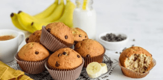 Muffins de plátano con chispas de chocolate