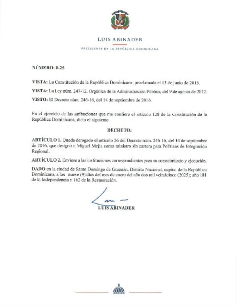 Presidente de Dominicana destituye a ministro por cuestionar recibimiento de Edmundo González