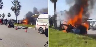 Auto bombardeado en el Líbano