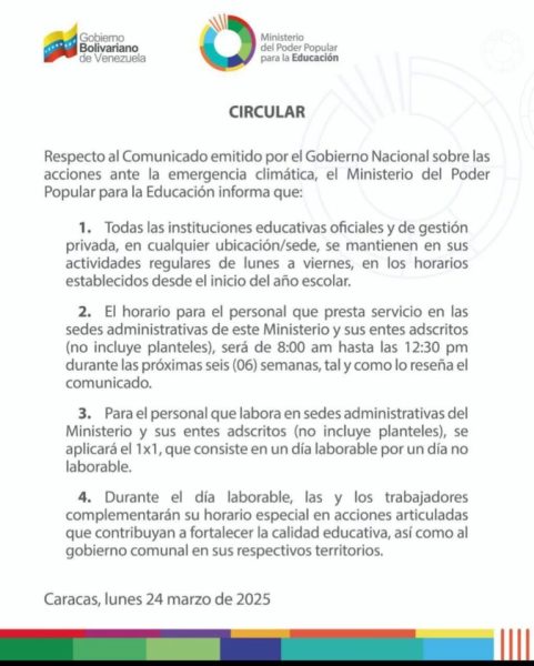 COMUNICADO MINISTERIO DE EDUCACIÓN