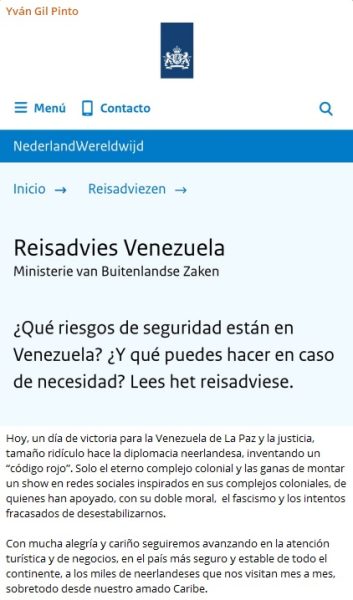Canciller Yván Gil-rechazo-código rojo-Países bajos turismo a Venezuela