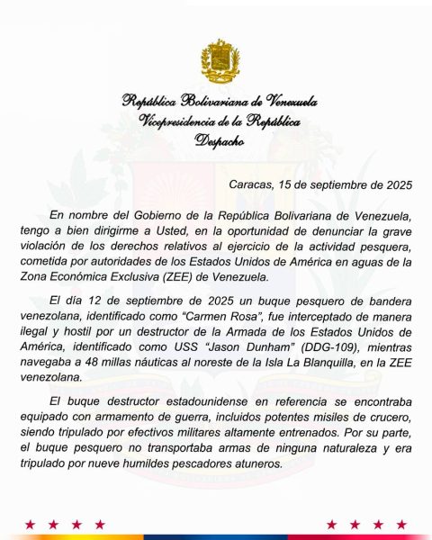 Delcy Rodríguez, dio a conocer que Venezuela envió comunicaciones a siete organismos internacionales
