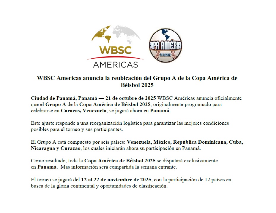 Comunicado sede Copa América Béisbol 2025