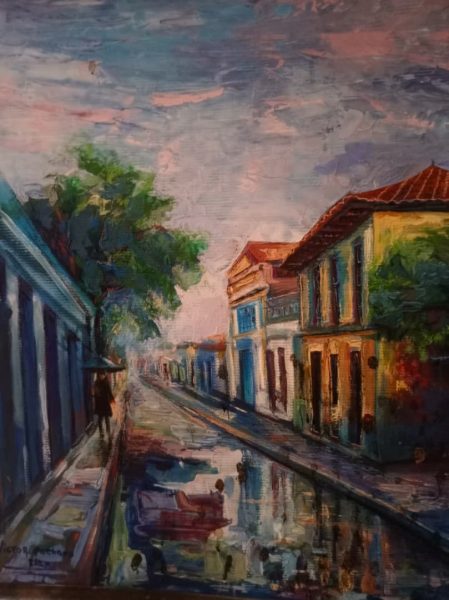 Víctor Antonio Pachano-artista plástico-Puerto Cabello-calle lluviosa-impresionismo