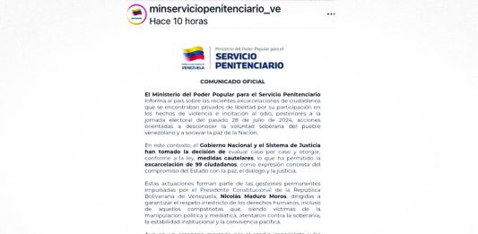 Gobierno de Venezuela confirma excarcelación de detenidos