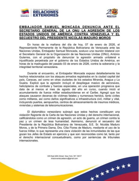 Venezuela denuncia agresión de EEUU
