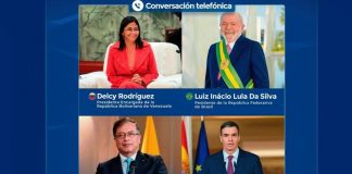 Delcy Rodríguez conversa con Lula, Petro y Pedro Sánchez