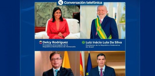 Delcy Rodríguez conversa con Lula, Petro y Pedro Sánchez