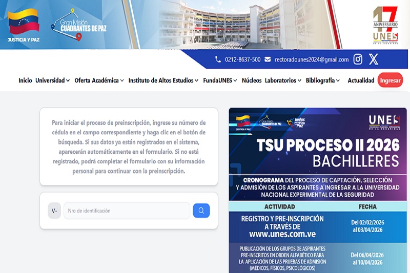 UNES Preinscripciones en la UNES