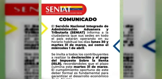 SENIAT continuará operando con normalidad hasta este miércoles