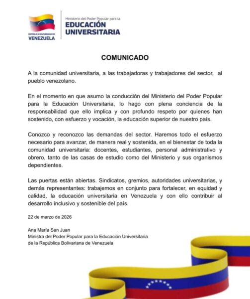 ministra para la Comunicado - Educación Universitaria - Ana María Sanjuán