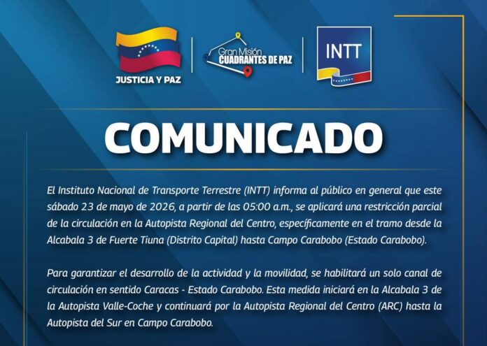 Este sábado habrá restricción parcial en la autopista hacia Campo Carabobo Este sábado habrá restricción parcial en la autopista hacia Campo Carabobo