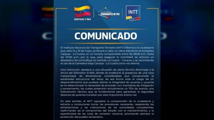 cierre parcial de Autopista Caracas La Guaira