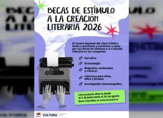 El Centro Nacional del Libro (CENAL) convocó a escritoras y escritores venezolanos o extranjeros residenciados en el país a optar por sus Becas de Estímulo a la Creación Literaria 2026
