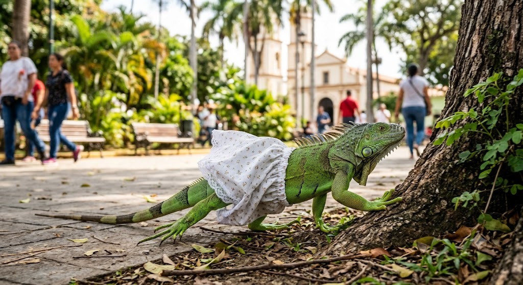iguana con camisón-plaza Bolívar de Guacara